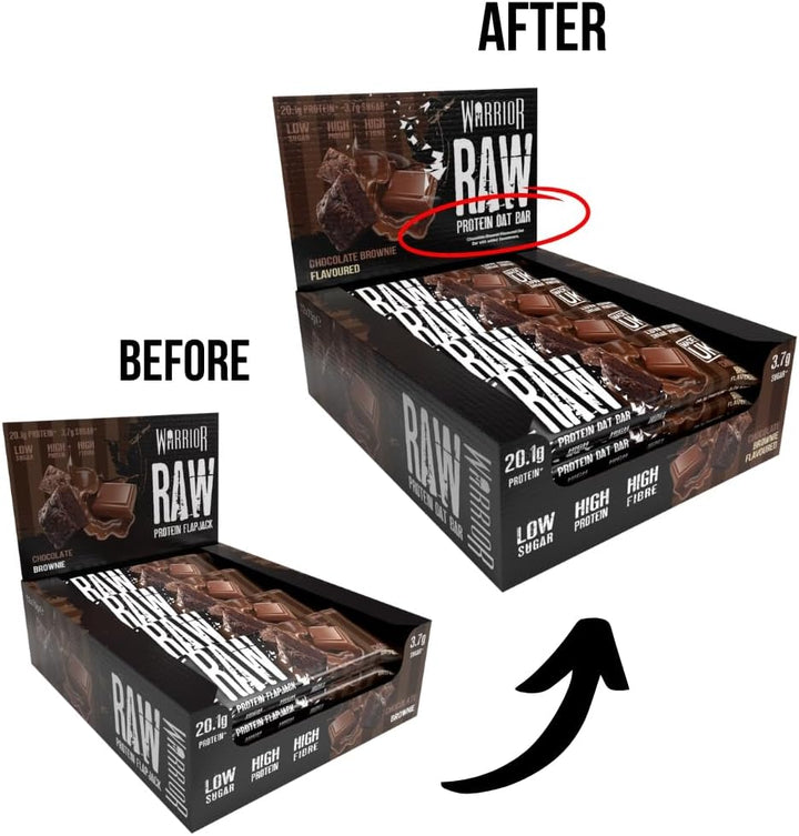 Raw Protein Bars – 12 X 75G High Protein Snack – High Fibre, Low Sugar – Ideal Meal Replacement or Healthy Nutrition Energy Snacks - Oat Bar Flapjacks – UK Made (Chocolate Brownie)