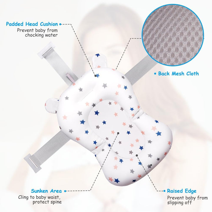 Newborn Baby Bath Seat Support and Pad - Non Slip Bathtub Net, Adjustable Cushion for 0-3 Years