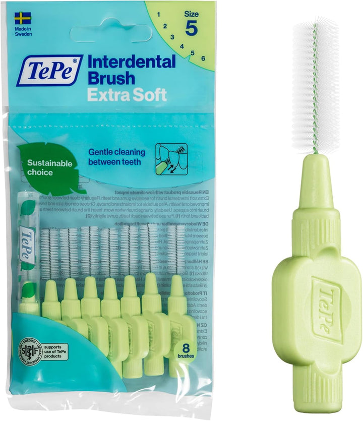 Interdental Brush, Extra Soft, Red, 0.5Mm/Iso 2, 8Pcs, Efficient Cleaning between Teeth, Plaque Remover and Dental Flosser for Narrow Gaps