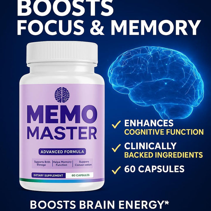Memo Master Advanced Formula – Brain Health & Cognitive Support – Memory, Focus & Concentration Supplement – Nootropic with Natural Ingredients – 60 Capsules – UK Regulated Food Supplement