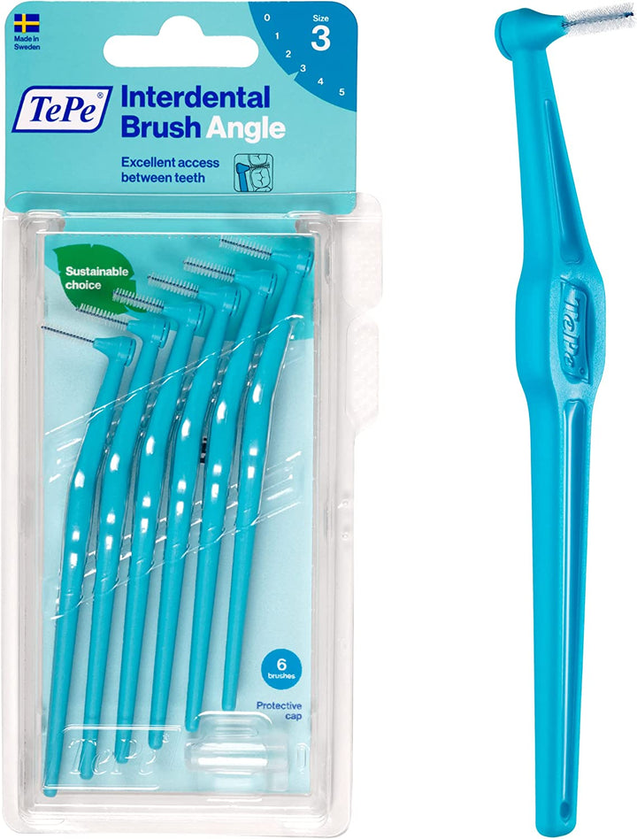 Interdental Brush Angle, Blue, 0.6Mm/Iso 3, 6Pcs, Plaque Remover, Easy and Efficient Cleaning between Teeth, Tooth Floss for Small Gaps