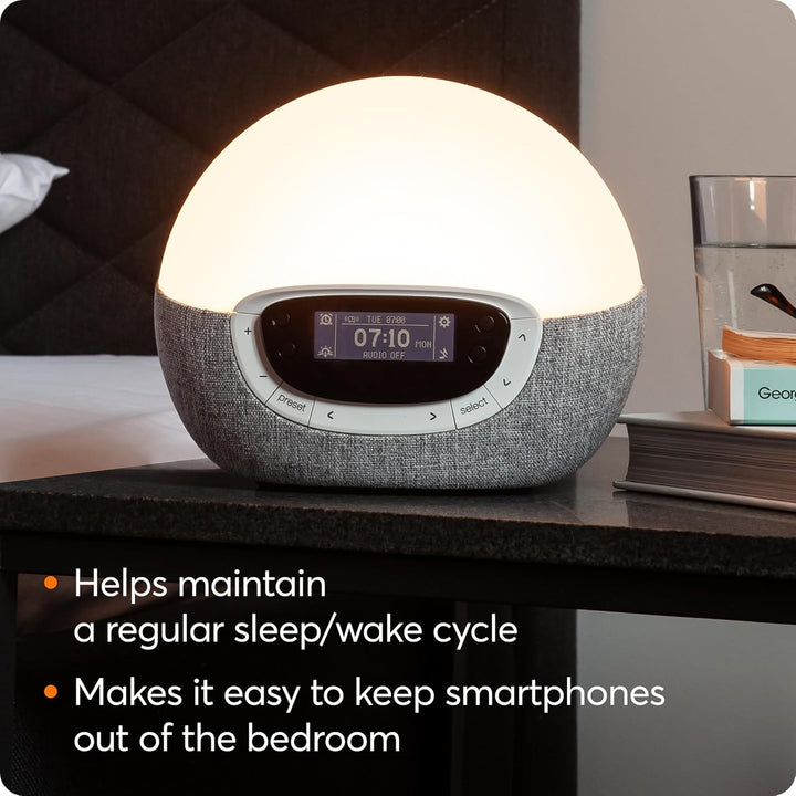 Bodyclock Shine 300 - Wake-Up Light Alarm Clock with Radio, 15 Sounds and Sleep Sunset, White