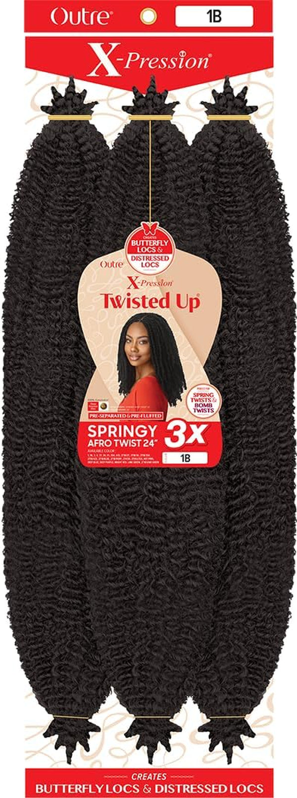 Outre Crochet Braids  Twisted up 3X Springy Afro Twist 24" (1-Pack, 1B)