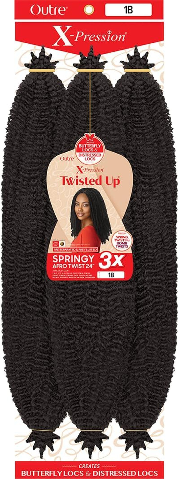 Outre Crochet Braids  Twisted up 3X Springy Afro Twist 24" (1-Pack, 1B)