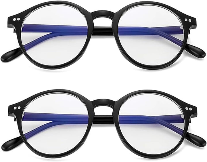 2 Pack Blue Light Blocking Glasses, anti Blue Light Gaming Glasses, Retro Fashion Frame Non-Prescription Lens, anti Fatigue Headache Computer Screen Glasses for Women and Men,Unisex round Glasses