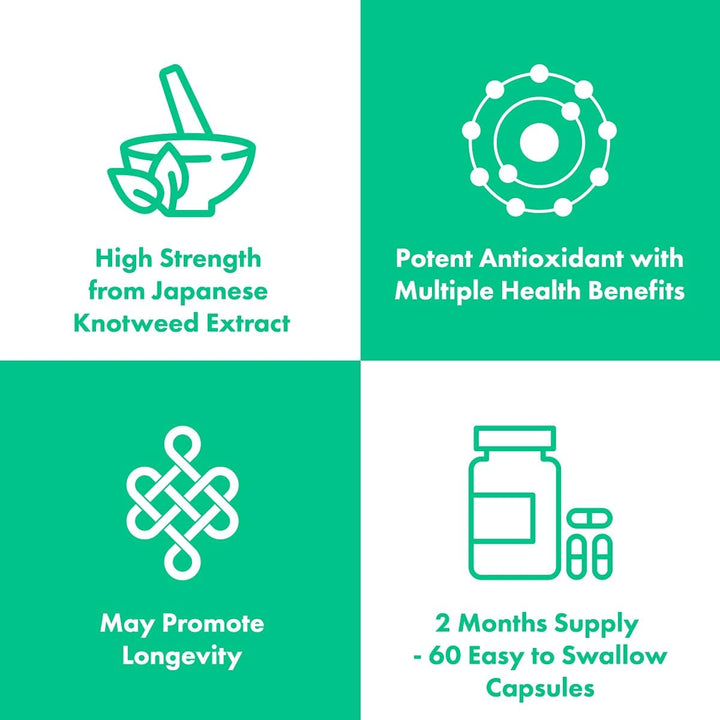 High Strength Trans-Resveratrol - 98% Purity (3Rd Party Tested) | 500Mg X 60 Capsules / 60 Servings | from Japanese Knotweed Root Extract | Pure Fill (Nothing Else Added) |