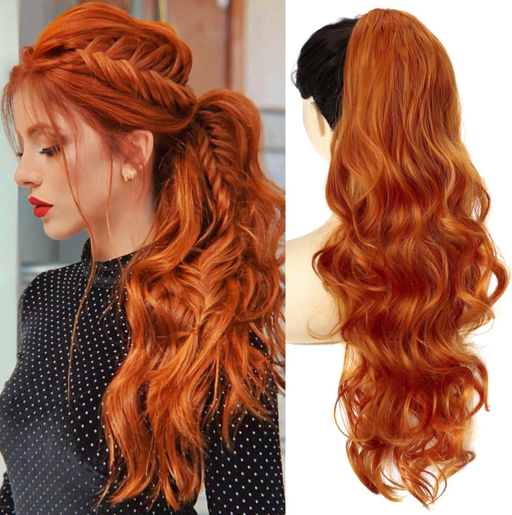 Long Wavy Ponytail Hair Extension for Black Women Drawstring Ponytail Hair Extensions Clip in Black Curly Synthetic Hairpiece