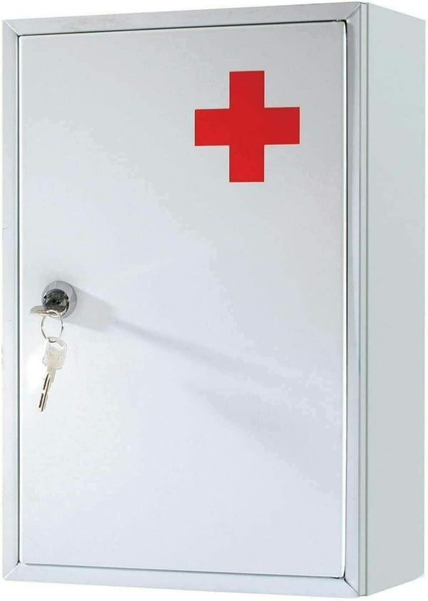 Medicine Cabinet Steel First Aid Storage - Wall Mount Lockable Metal Case Box - Ideal for Home, School, Office - Emergency Locker Medical Cabinet - 21.5 X 8 X 32Cm