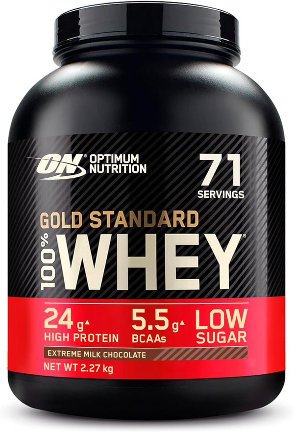 Gold Standard Whey Muscle Building and Recovery Protein Powder with Naturally Occurring Glutamine and Amino Acids, Extreme Milk Chocolate, 71 Servings, 2.27Kg, Packaging May Vary