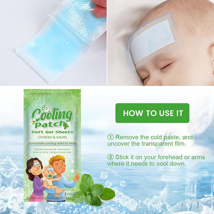 Cooling Patches - Refreshing Soothing Pads, Reusable Forehead Sheets, Cool Patch, Heat Relief for Kids Adults Sports Camping School Hiking Travel Dorm Hot Weather, Portable Coolings Aid, Blue