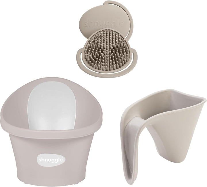 Newborn Baby Bath Starter Bundle | the Perfect Baby Bath Partnership | Baby Bath, Rinse Jug & Bath Brush | White/Grey