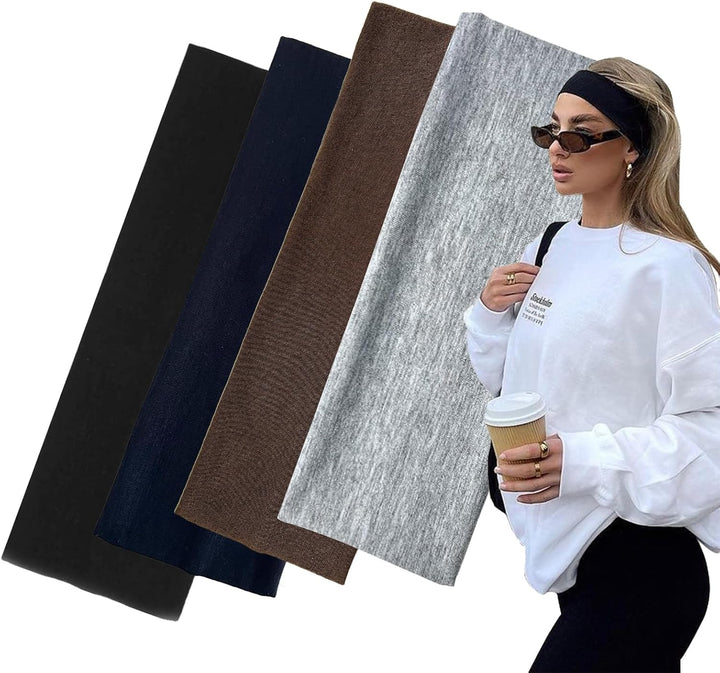 7Cm Wide Black Headbands for Women Men,  2Pack Fashion Head Bands for Women'S Hair, Soft Fabric Stretchy Hair Bands for Makeup, Yoga, Running (2Xblack)