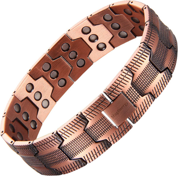 99.9% Copper Magnetic Bracelet for Men, 3X Magnetic Bracelets Men with Ultra Strength Magnets, Adjustable Wristband with Link Removal Tool & Jewelry Gift Box(Copper)