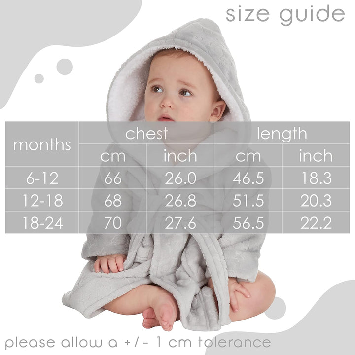 Baby Girls Boys Embossed Moon Stars Sherpa Lined Hood Dressing Gown Size 6-24 Months