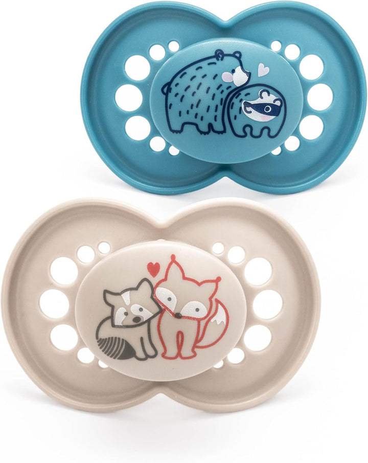 Original Soothers | 6 plus Months | 2 Pack | Comes in Dummy Steriliser Case | Sustainable Materials | Baby Accessories | Blue (Various Designs)