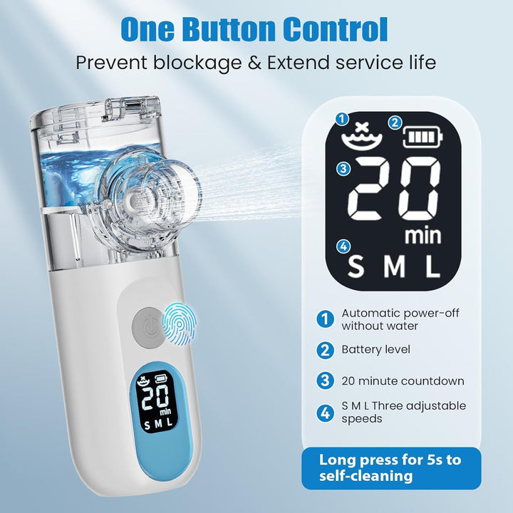 Nebuliser Machine for Adults - Handheld Mesh Nebulizer Machine for Adults & Kids, USB-C Rechargeable Self-Cleaning & Advanced Digital Display Nebulizer with Adjustable Mist for Home and Travel Use