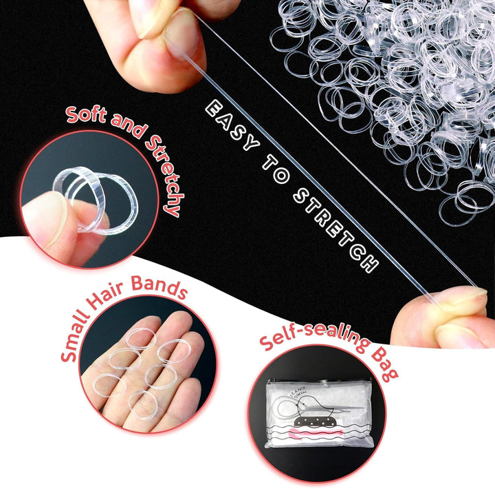 1000 Pcs Elastic Hair Bands, Hair Elastics, Ponytail Holders, with Band Removal Hook+2 Hair Braid Tools