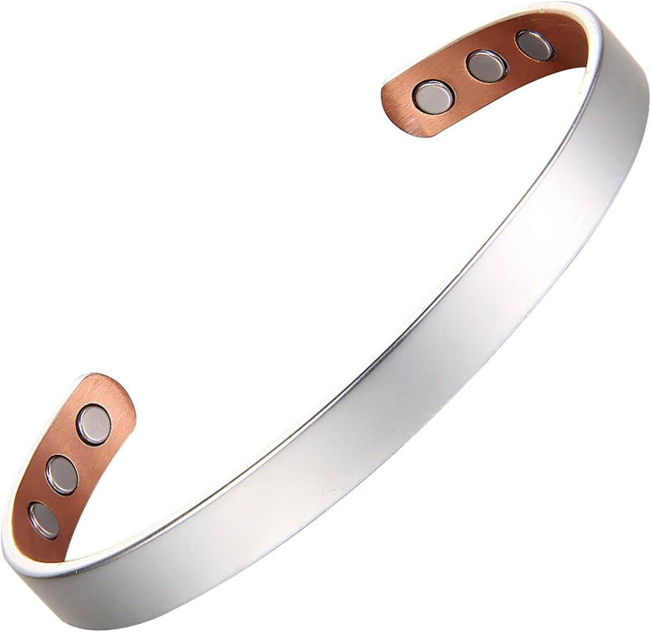 Copper Magnetic Bracelet for Men and Women 99.9% Pure Copper Bangle 6.8" Adjustable with 8 Magnets (Plain Design)
