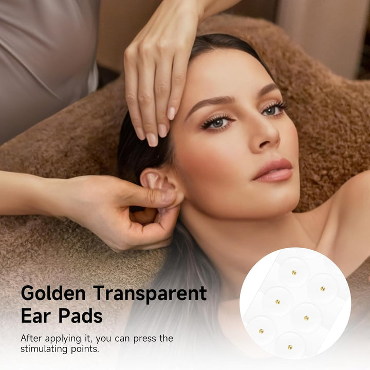 200PCS Ear Seeds, Gold Acupuncture Ear Seeds, Disposable ACU Seeds Health Care Sticker Kit for Men and Women Migraines Anxiety Stress Insomnia Depression Relief (10 Sheets)
