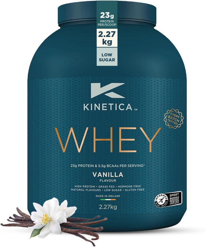 Sports Whey Protein Powder - Vanilla Flavour | 23G Protein/Serve, 76 Servings/2.27Kg Pack |Gluten Free Supplement | Optimum for Muscle Growth & Recovery | Mixes Well with Water, Milk & Shakes