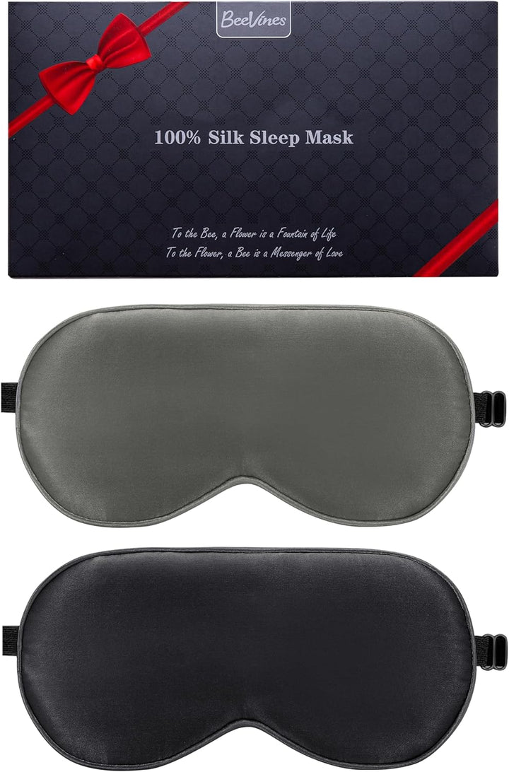 Sleep Mask, 2 Pack 100% Real Natural Pure Silk Eye Masks with Adjustable Strap for Sleeping, Mulberry Silk Eye Sleep Shade Cover, Block Light Reduces Puffy Eyes Traveling Gifts