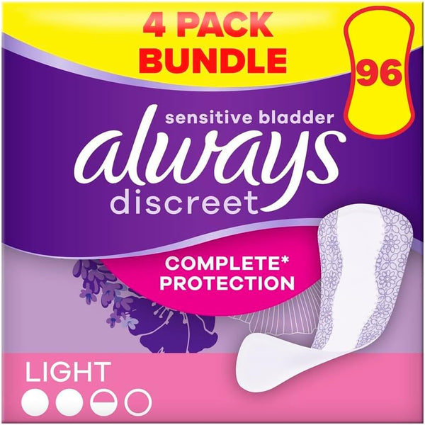 Incontinence Panty Liners for Women, Normal 96 Liners (24 X 4 Packs) SAVING PACK, Complete Protection, for Bladder Leak, Thin and Discreet, Odour Neutraliser