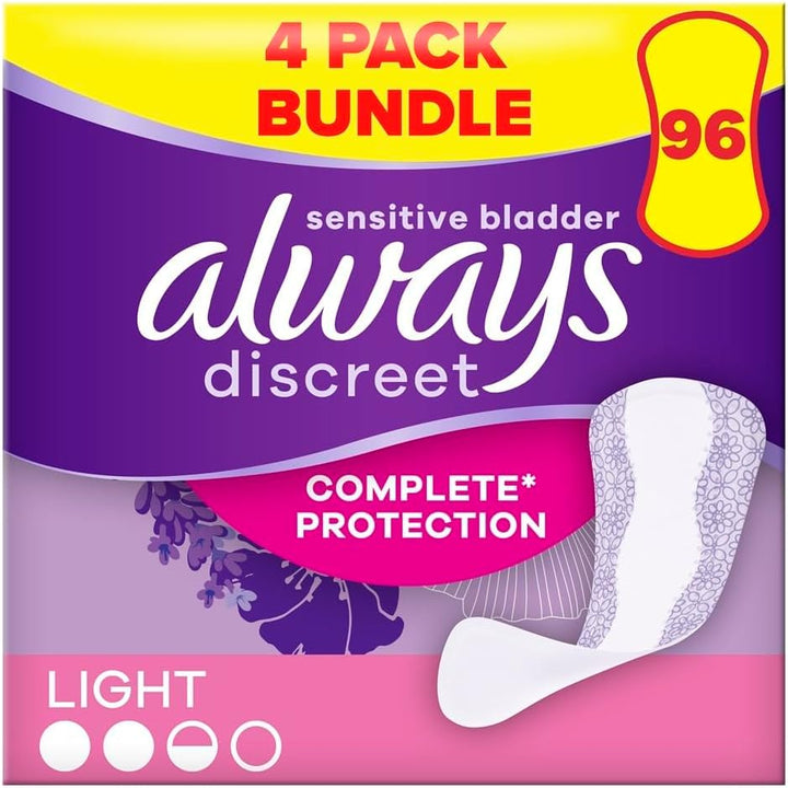 Incontinence Panty Liners for Women, Normal 96 Liners (24 X 4 Packs) SAVING PACK, Complete Protection, for Bladder Leak, Thin and Discreet, Odour Neutraliser