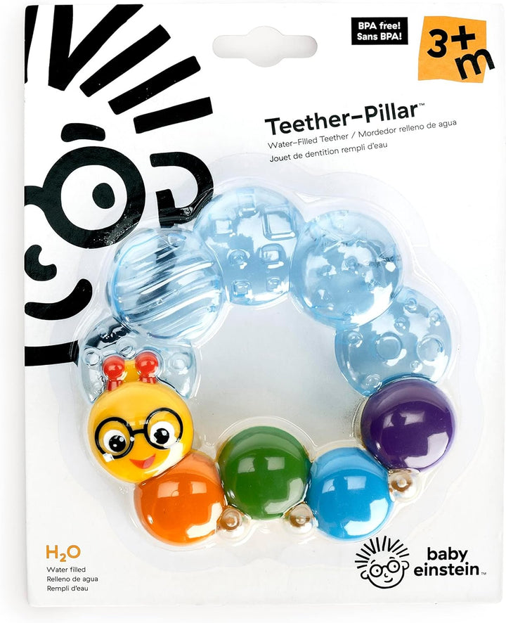 , Teether-Pillar Rattle and Chill Teething Aid Toy, Soothing Relief, Multisensory Stimulation, Massages Sore Gums, Easy to Hold, Water Filled, Ages 3 Months +