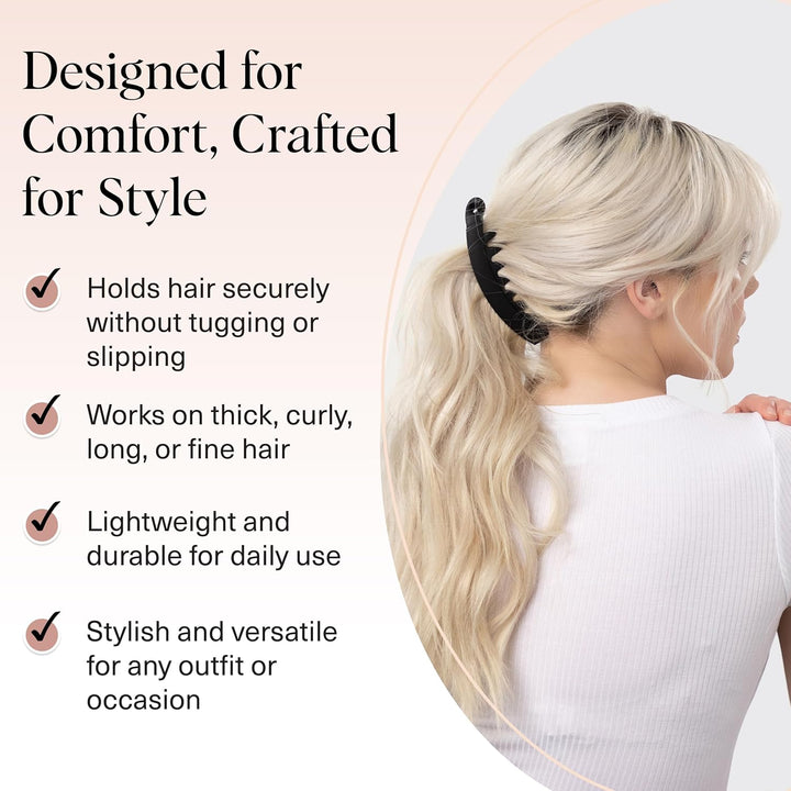 Banana Clip - Secure & Sturdy Large Banana Clips for Women | No Crease, Durable Hair Accessories for Women | Great for Stylish Ponytails & Updo - Black & Tortoise, 2 Pcs