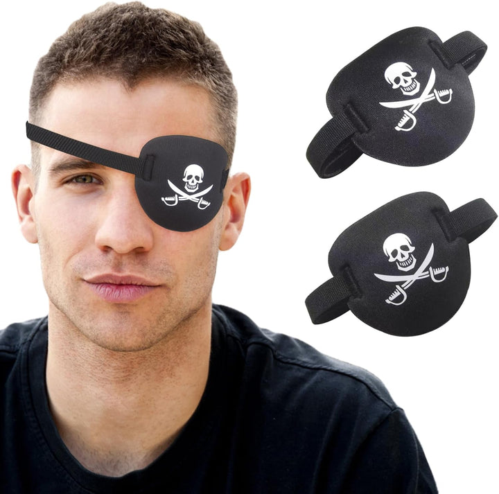 2 Pcs Eye Patches,Eye Patch for Adults,3D Medical Adjustable Eyepatch for Right or Left Eye,One Eye Cover for Lazy Eye,Pirate Costume(Black)