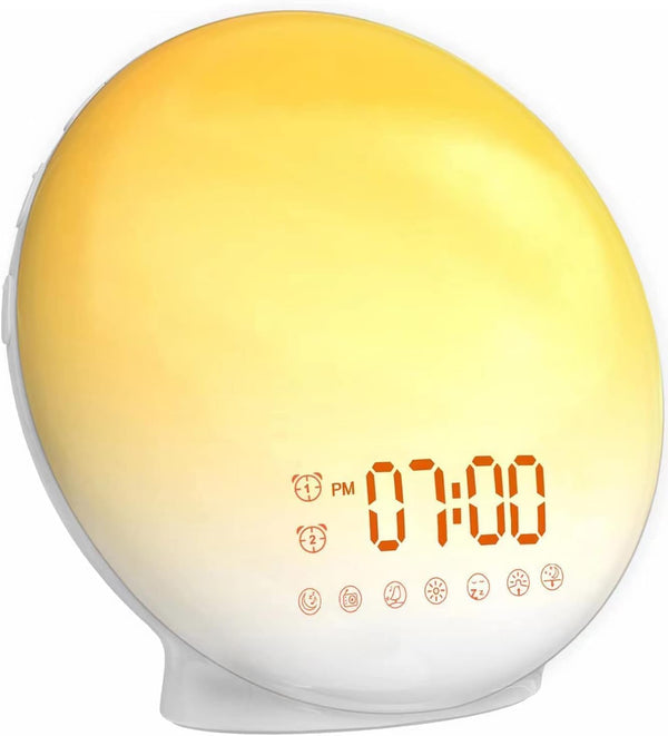 Wake up Light, Smart Sleep Alarm Clock for Kids Adults, Sunrise Sunset Simulation, 7 Natural Sound Machine,Fm Radio, 7 Colors LED Night Light, Bedroom Decor Sleep Aid for Hard Sleepers, Bedside Lamps