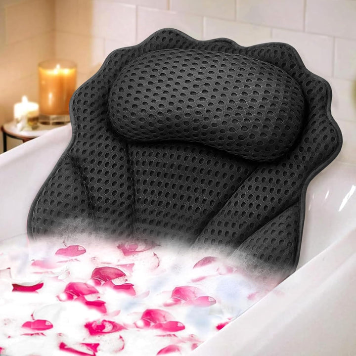 Bath Pillow  Ergonomic Luxury Bathtub Pillow with Head,Neck, Shoulder and Back Support, 4D Bath Pillows for Tub with 6 Powerful Suction Cups, Fits All Bathtub (Grey)