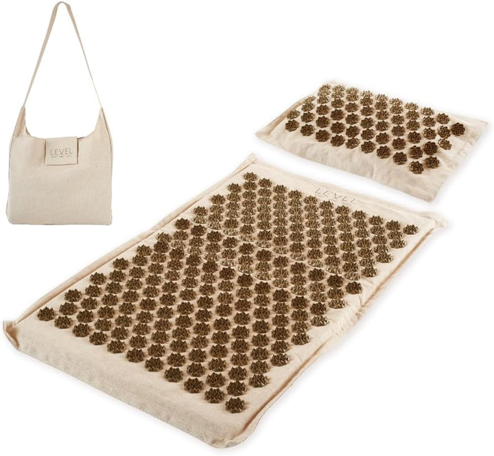 Acupressure Mat and Pillow Set | Coconut and Linen Material | Acupressure Mat for Back and Head | Carrying Bag Included | Acupuncture for Stress and Tension Relief