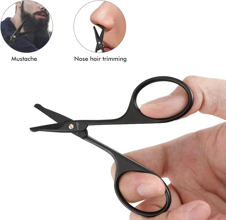 Stainless Steel Nose Scissors for Men, Nose Hair Scissors for Men, for Trimming Facial Hair Ear Hair Eyebrow(Black 8.5Cm)