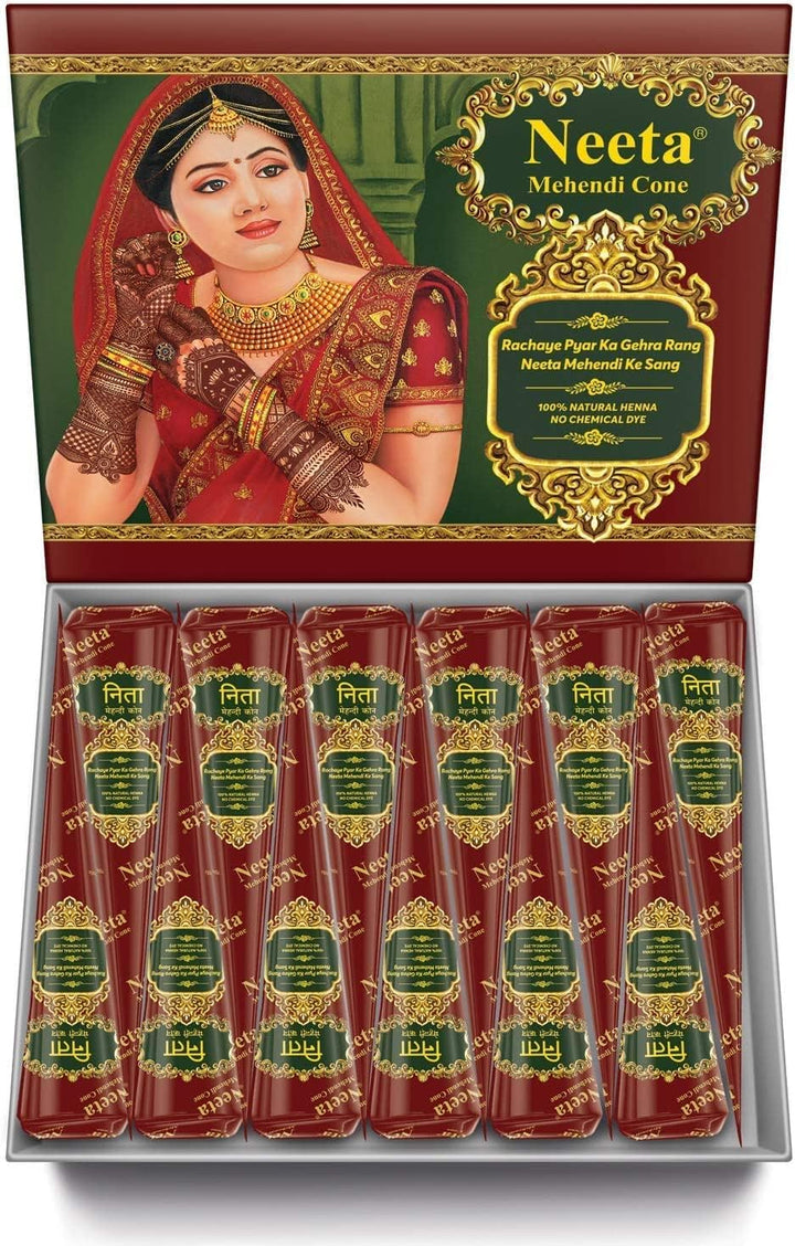 Natural Henna Mehandi Cone for Hand Designing, Wedding 12 Pcs in 1 Box (Pack of 1)