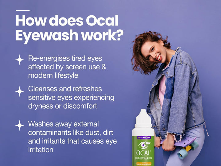 Euphrasia plus Eye Wash – 100Ml | with Aloe Vera & Sodium Hyaluronate | for Red, Tired, Gritty Eyes | Includes Eye Cup | Ph 7.2 Buffered | Gentle Daily Cleanse