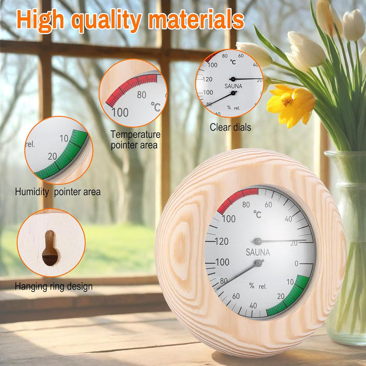 Sauna Thermometer Hygrometer: 2-In-1 round Wooden Sauna Room Thermometer and Hygrometer High Accuracy Measuring Thermometer for Steam Room Sauna Room