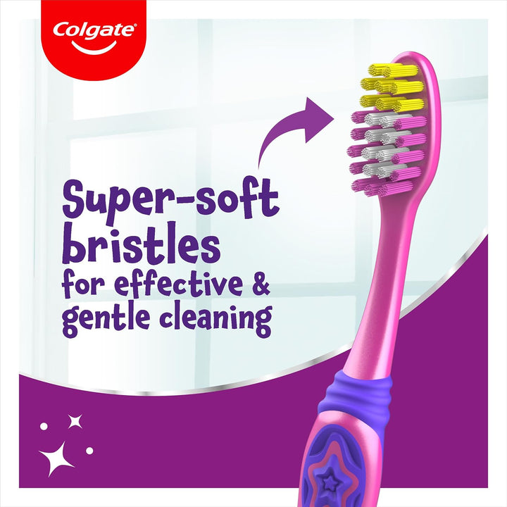 Kids Toothbrushes Multipack 3+ Years – Extra-Soft Bristles for a Gentle Clean – Non-Slip Handles for Little Hands – Colour-Indicator Bristles to Guide Toothpaste Application