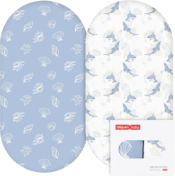 2 Pack Moses Basket Fitted Sheets, Newborn Pram Sheets Fitted, 100% Microfiber Oeko-Tex100 Cozy and Breathable Crib Baby Bassinet Sheets for Boy and Girl, Easy Care Soft Fitted Sheet