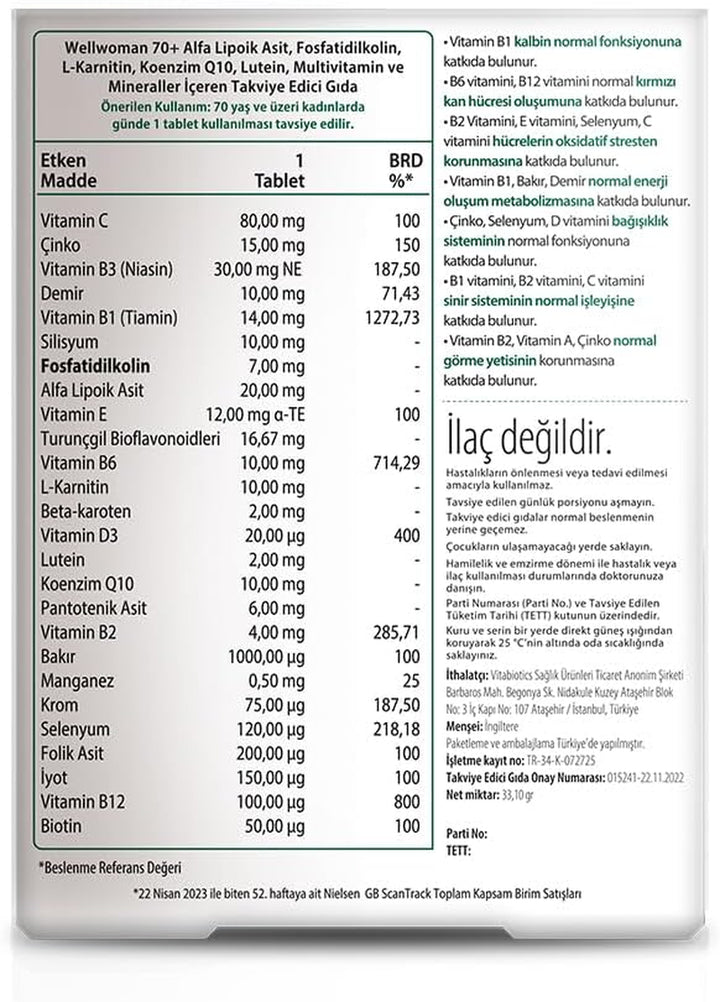 Multivitamin Tablets for Women over 70 Years (Pack of 1)