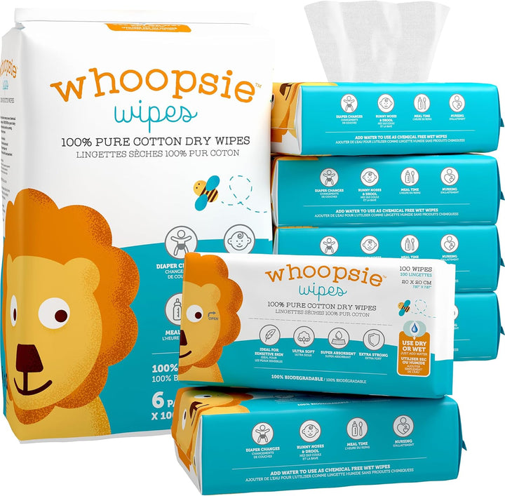 100% Pure Cotton Dry Wipes | 200 Count | Use Wet or Dry | Soft & Sensitive | Hypoallergenic | Extra Strong & Absorbent | Perfect for Diaper Changes, Runny Noses, Drool, Meal Time & Nursing