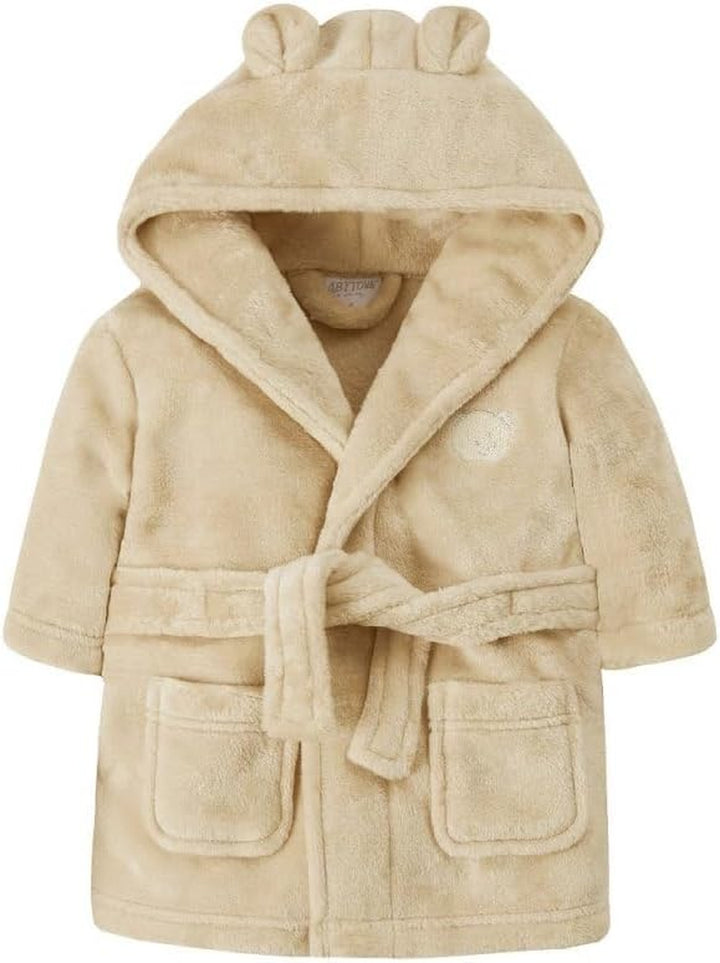 Baby Boys & Girls Unisex Dressing Gown (Ages 6-24 Months) Soft Plush Flannel Fleece Hooded Bath Robe