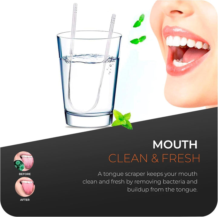 Tongue Scraper, 2 U-Shaped - Tongue Cleaner Stainless Steel, Optimal Oral Hygiene - Fresh Breath & Healthy Mouth Tongue Scrapers for Adults & Kids
