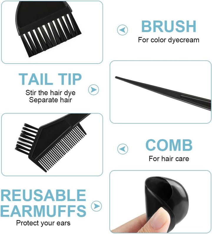 18 PCS Tools for Hair Colouring Kit, DIY Salon Hair Coloring Bleaching Tools Set, Hair Dye Tool Set, Including Hair Dye Bowl, Brush, Earmuffs, Comb, Cape, Shower Cap, Gloves, Hairpins