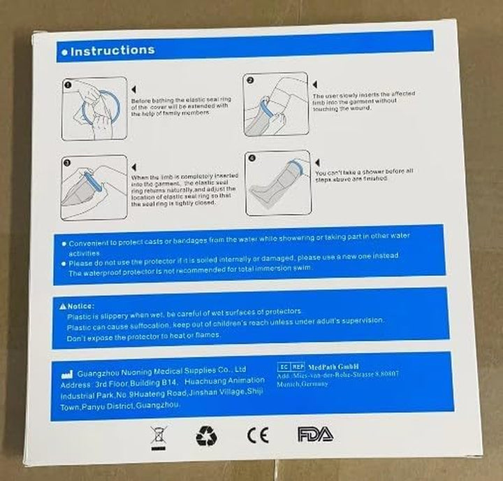 Cast Cover Lower Leg for Shower, Reusable Waterproof Cast Protector for Adult Leg, Ankle, Foot, Toe, 100% Watertight Seal Cast Bag Keep Your Cast Dry in the Shower