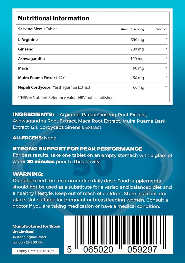 50Mg – 10 Powerful Blue Tablets for Men’S Health – Fast-Acting Formula with L-Arginine, Ginseng and Maca – Vitality, Stamina and Performance Support – Convenient & Easy to Swallow