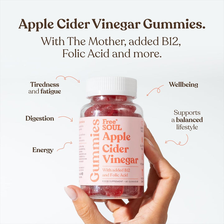 Apple Cider Vinegar Gummies with the Mother 1000Mg | Enhanced with Vitamin B12 & Folic Acid | 60 Vegan ACV Capsules with Pomegranate & Beetroot Powder | Natural Ingredients by