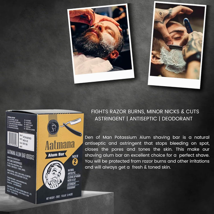 Shaving Alum Bar 100G X 2 Bars | Premium Quality Potassium Shaving Alum Bars, 3.53Oz Each | No Fragrance | Stops Bleeding Due to Minor Nicks & Cuts after Shaving