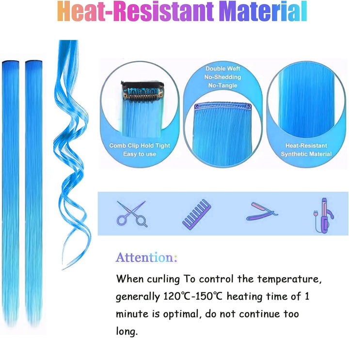 20PCS DIY Clip in Coloured Hair Extensions for Kids, Girls, Women - 22 Inch Silky Rainbow Straight Extensions, 10 Colours for Party Highlights and Crazy Hair Day