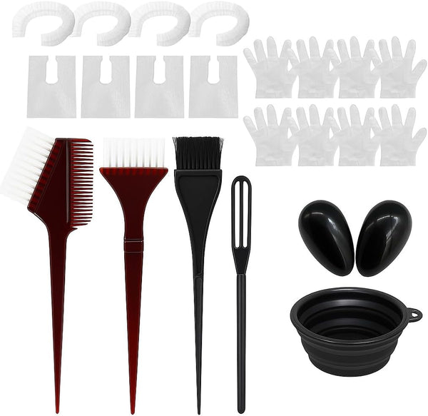 22 Piece Tools for Hair Colouring Kit, Hair Dye Brush Kit, Hair Dye Bowl and Brush Kit, Tint Brush Earmuffs, Mixing Spoon, Gloves and Disposable Shawl,Shower Cap